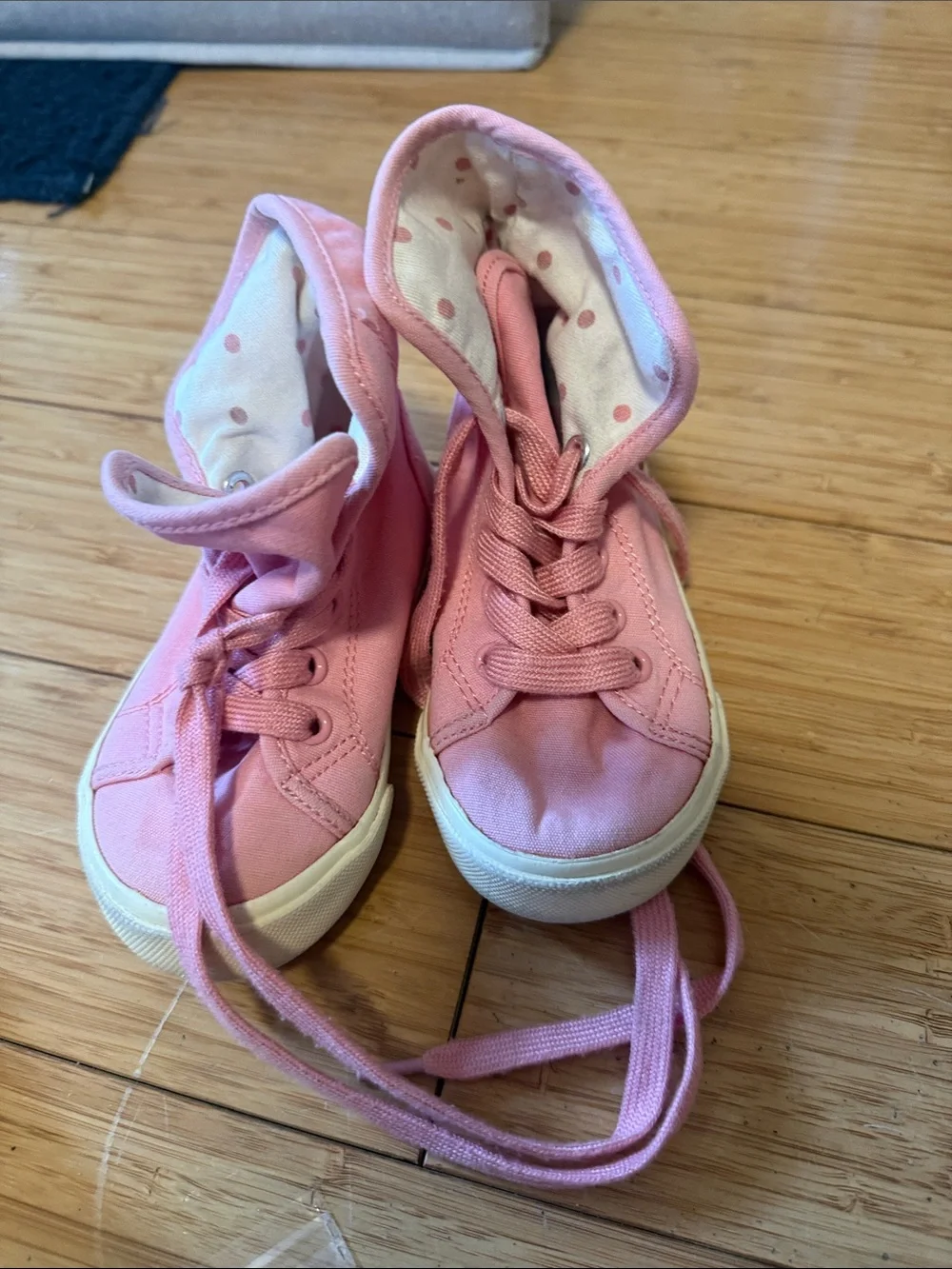 GAP Kids Pink Canvas High-Top Sneakers with Polka Dot Lining